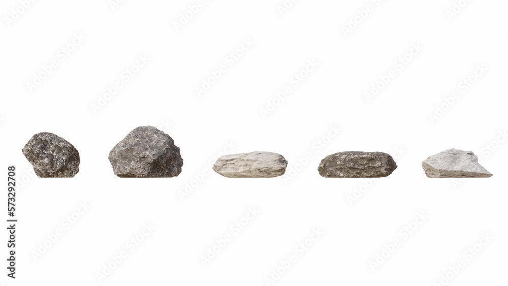 Set of 3D stone isolated on white background , Use for visualization in graphic design Set of 3D stone isolated on white background , Use for visualization in graphic design