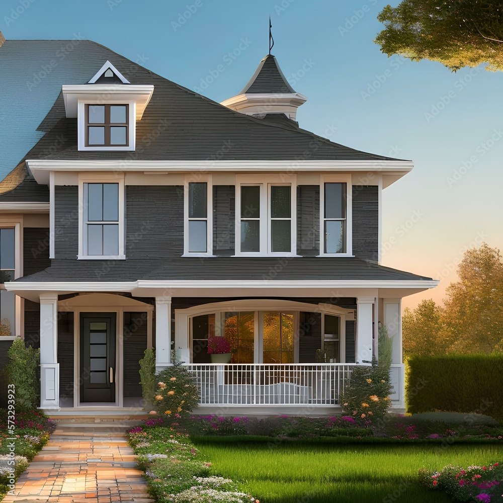 A suburban home with a traditional design and a small front porch 2_SwinIRGenerative AI