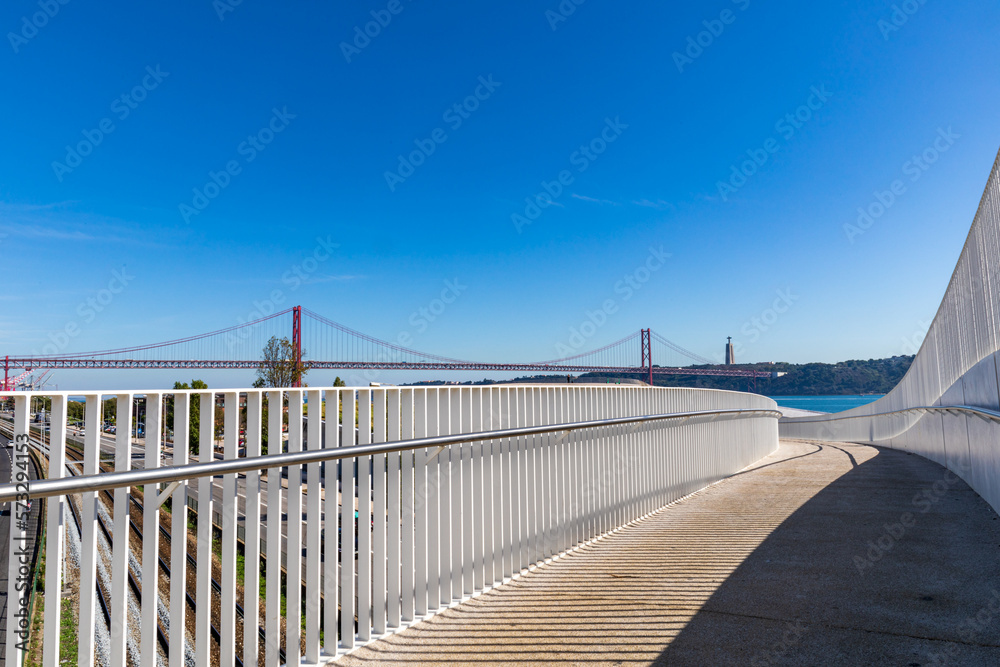 View to the 25th of april bridge from the Maat Museum of Art, Lisbon, Portugal