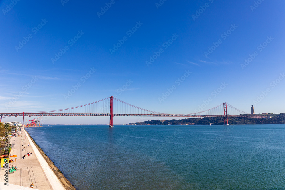 Fototapeta premium View to the 25th of april bridge from the Maat Museum of Art, Lisbon, Portugal