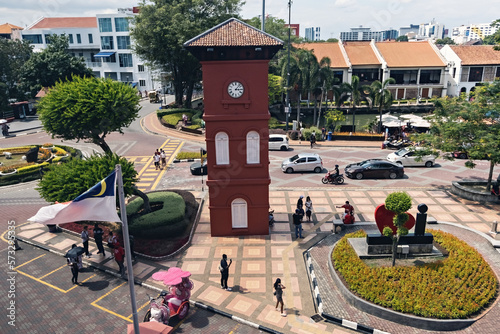 Dutch Square clock tower aerial view in Melaka historical town Malaysia photo