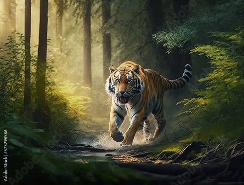 Tiger in the forest. Generative AI.