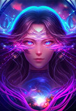 woman The Galaxy is purple. 3d background illustrator