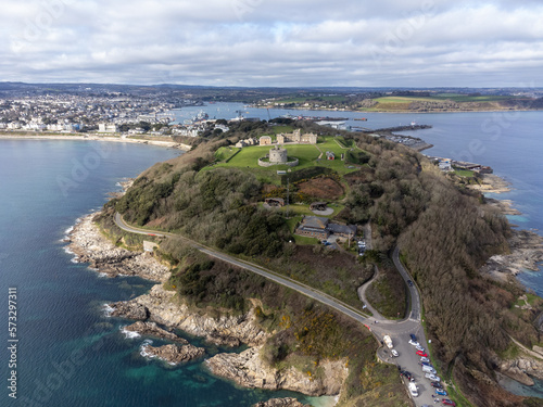 Pendennis point from the air near Falmouth cornwall england uk  photo