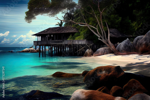 Most Beautiful place in Pulau Tioman, Malaysia, realistic. Generative Ai photo