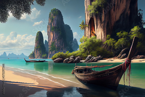 Most Beautiful place in Railay West, Thailand, Costa Rica, realistic. Generative Ai