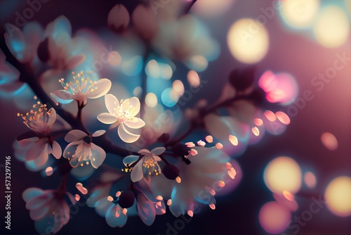 Close up Beautiful view Cherry blossoms with bokeh. Created with Generative AI Technology © EzhmaStudio