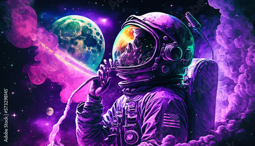 Astronaut in space in a colorful planet psychedelic Generative AI
