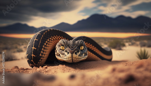  python snake on desert Generative AI photo