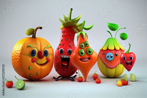 3D Illustration of Cute Cartoon Fruit Characters. Created with Generative AI Technology