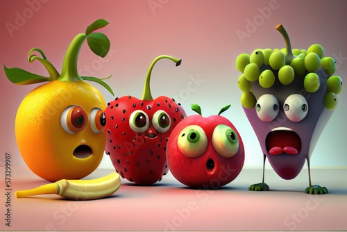Cute Cartoon Fruit Characters. Created with Generative AI Technology