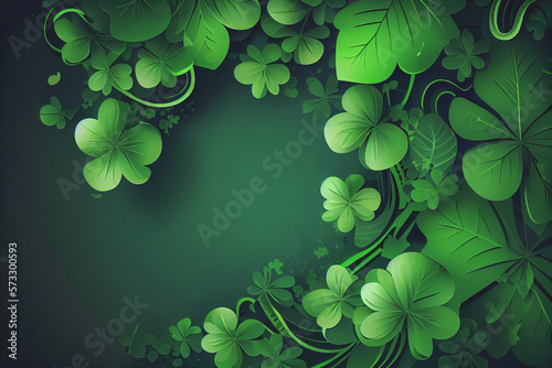 Green background for Saint Patrick's Day. Lucky green hat with shiny clover for Saint Patrick's Day with copy space