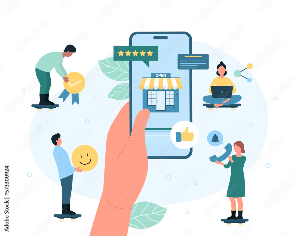 Vetor de Customer feedback vector illustration. Cartoon hand holding ...