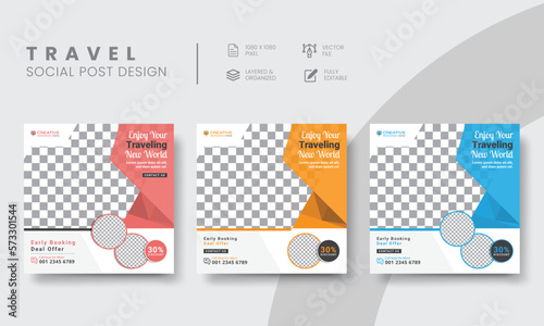 The Best Elegant Holiday, Vacation, Trip, and Travel Social Media Post Layouts Template Design For Creative Traveling Tourism Square Banner Ads. Vol - 14