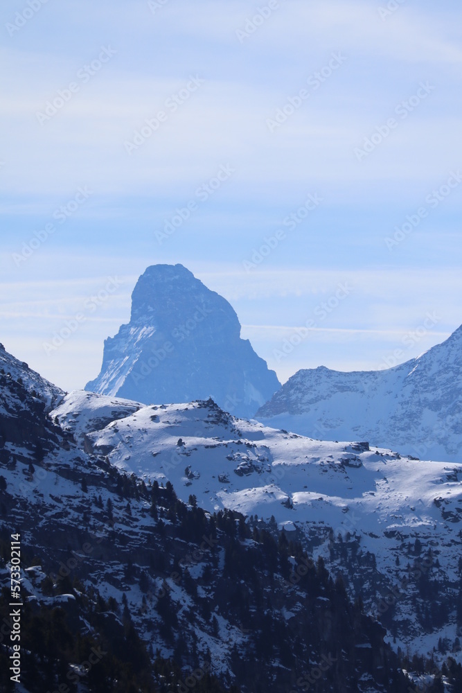 World famous mountains Matterhorn in winter