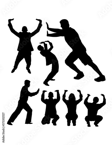 Man and woman pushing pose silhouette