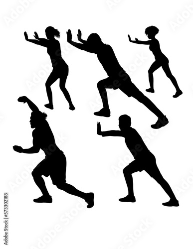 People pushing pose silhouette