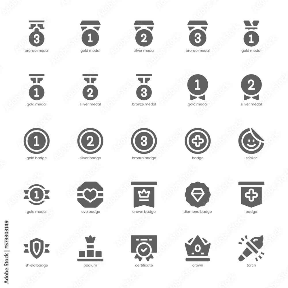 Award and Badge icon pack for your website design, logo, app, and user interface. Award and Badge icon glyph design. Vector graphics illustration and editable stroke. Award and Badge icon pack for your website design, logo, app, and user interface. Award and Badge icon glyph design. Vector graphics illustration and editable stroke.