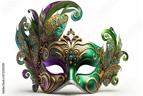 Parade Mardi Gras Mask With Jemstone And Gold Illustration On White Background photo