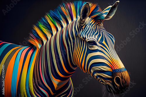 Portrait of a zebra on a black background. 