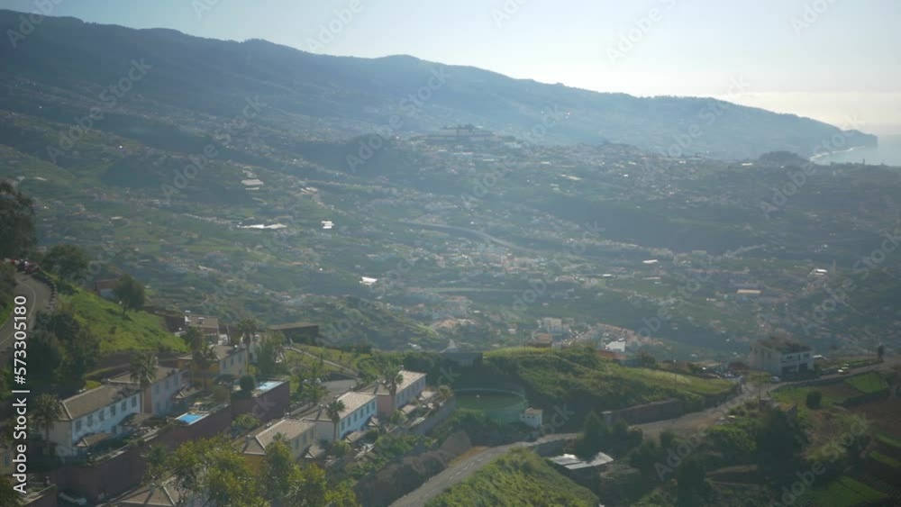 Paronamic view of Madeira Island, Portugal. Many villages around the beautiful mountains
