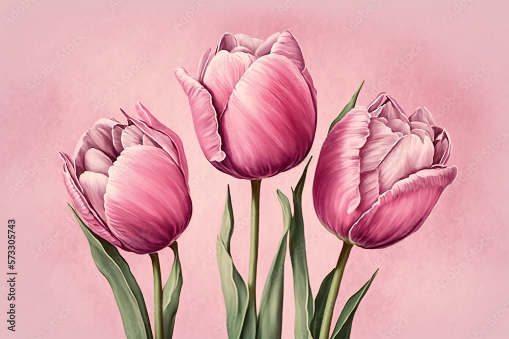 Obraz premium pink tulips on a white background, ai generated