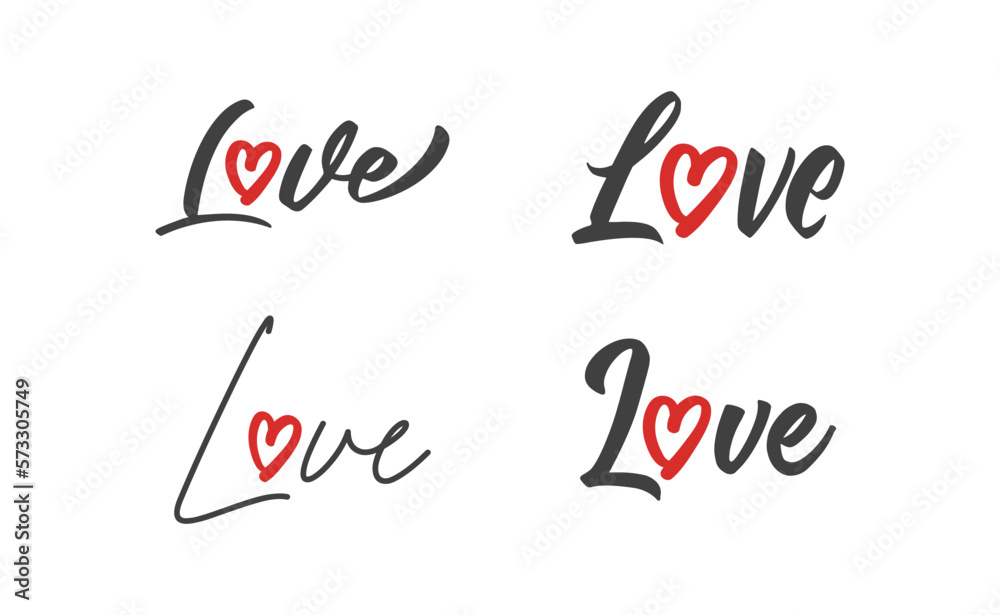 Love text lettering. O letter replaced by heart shape. Valentine's day design.