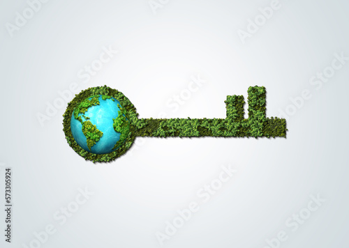 Green Key Environment day concept 3d design. Happy Environment day, 05 June. Isolated 3d render natural key symbol in white background photo