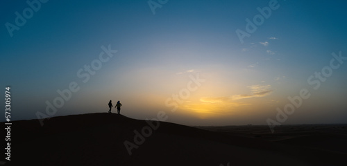 Sunset in the Sahara desert.