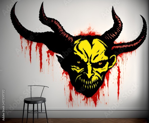 Painting Devil on the Wall, Generative AI Illustration photo