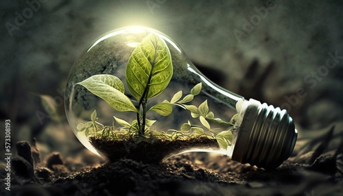 A plant growing inside a lightbulb - renewable energy - climate change