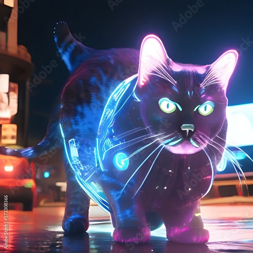 very beautiful highly detailed cyberpunk art illustration Cat Generative AI