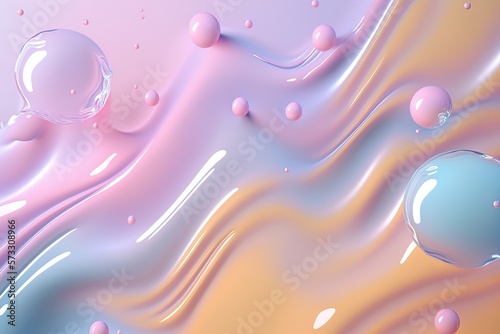 Abstract wavy liquid background in purple colors. Glosy fluid flow with curved waves. Foil vibrant color liquid surface. photo