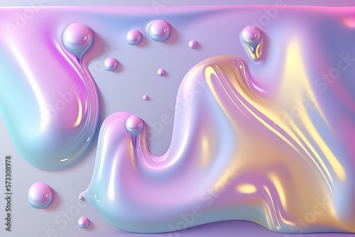 Abstract wavy liquid background in purple colors. Glosy fluid flow with curved waves. Foil vibrant color liquid surface.
