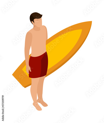 Surfboard Man Isometric Composition © Macrovector
