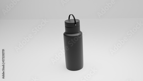 3d render black water bottle in exercise illustration with white background