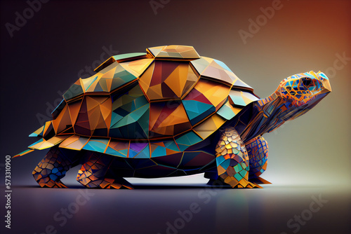 Beautiful abstract surreal geometric tortoise concept, contemporary colors and mood social background. 