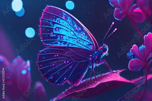 A close-up view of a beautiful butterfly and colorful flowers. Created with Generative AI Technology © EzhmaStudio