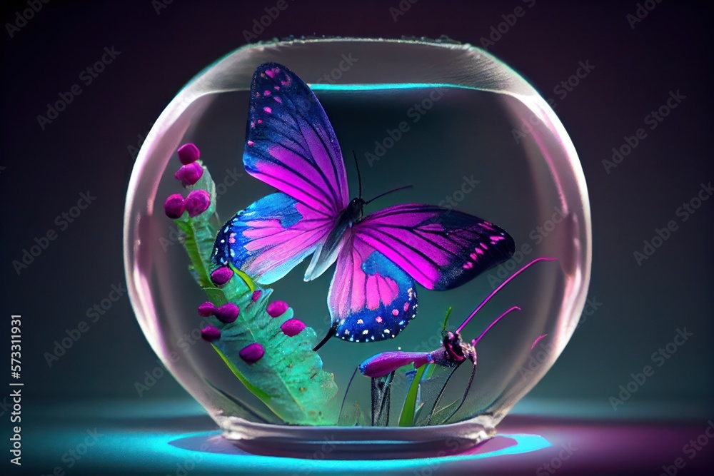 A close-up view of a beautiful butterfly and colorful flowers. Created with Generative AI Technology A close-up view of a beautiful butterfly and colorful flowers. Created with Generative AI Technology