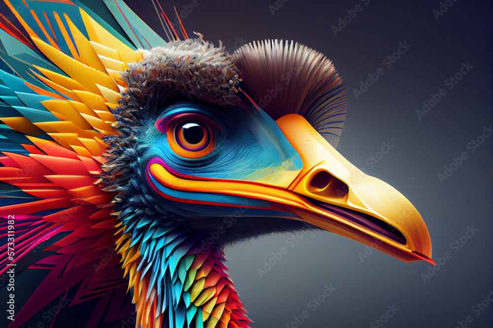 Beautiful abstract surreal geometric emu, ostrich concept, contemporary colors and mood social background - obrazy, fototapety, plakaty 