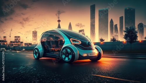 Futuristic concept car in the city, generative ai © Rawf8