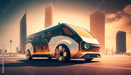 Futuristic concept car in the city, generative ai
