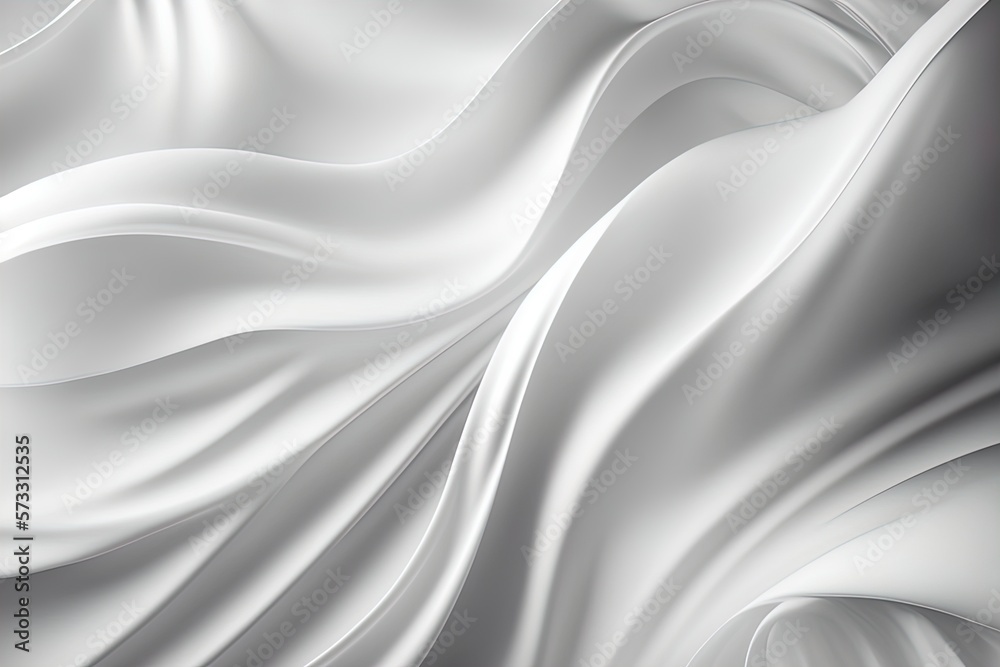 Fototapeta premium Elegant white silk satin material background. Silver smooth fabric with curved pattern.