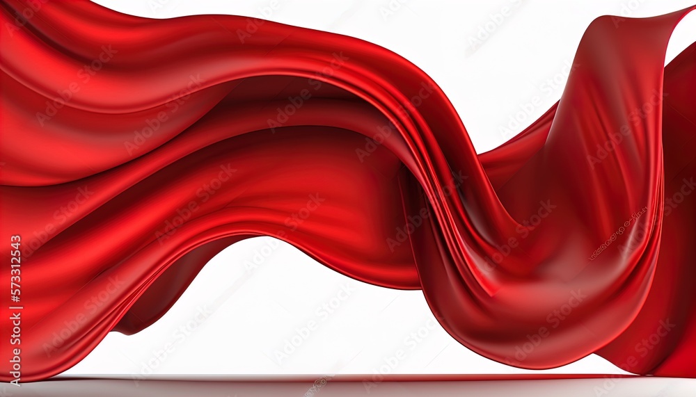 Elegant red silk satin material wave on white background. smooth fabric with curved pattern. Elegant red silk satin material wave on white background. smooth fabric with curved pattern.