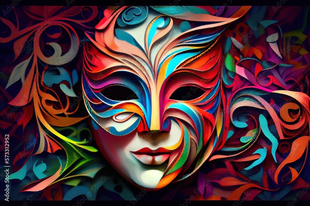 Colorful Carnival Mask on Black Background. Created with Generative AI Technology