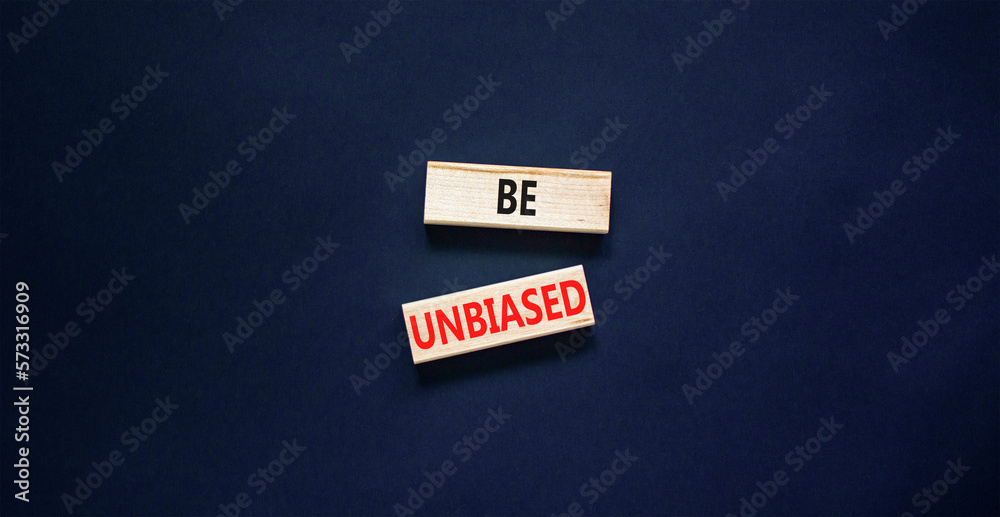 Be unbiased symbol. Concept words Be unbiased on wooden block. Beautiful black table black background. Business psychology be unbiased concept. Copy space. Be unbiased symbol. Concept words Be unbiased on wooden block. Beautiful black table black background. Business psychology be unbiased concept. Copy space.