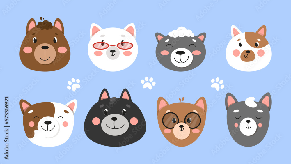 Obraz premium Cute cats collection, isolated, Cute pets face collection