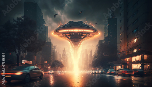 Valokuva invasion UFO alien attack city