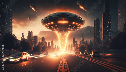 Photo invasion UFO alien attack city