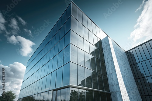 Modern glass building  office building  blue sky. Generative AI.